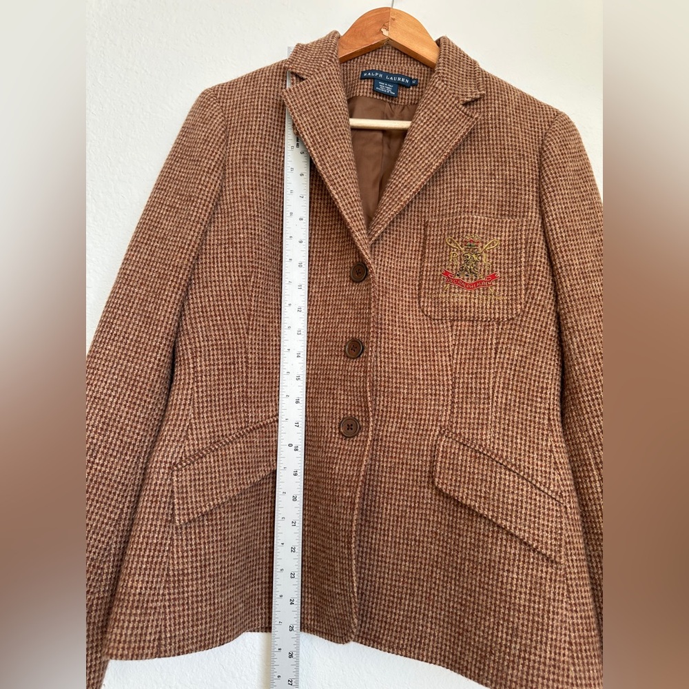 Vintage Ralph Lauren houndstooth riding blazer pure Woolmark Plaid Trim Italy 12 - Picture 16 of 17